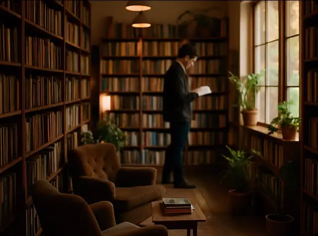 A cozy independent bookstore interior with wooden bookshelves